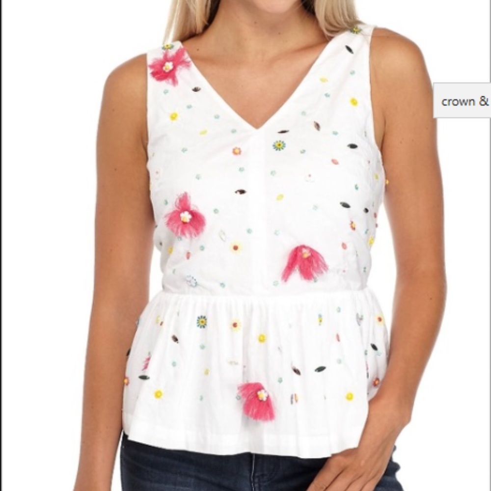 Crown & Ivy Hand Embellished Floral Top Peplum